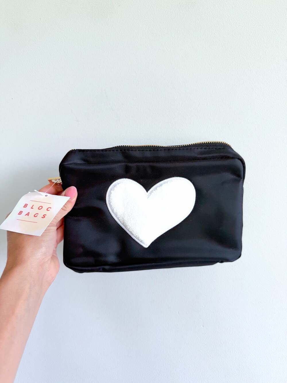 Bloc Bags Heart Zip-Around Beauty Cosmetic Pouch Black White NEW